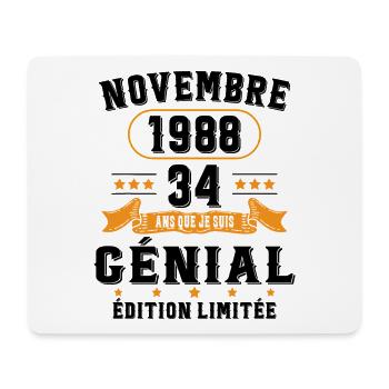 34 Ans Anniversaire Vintage Né(e) en Novembre 1988 - Tapis de souris (format paysage) - blanc - Devant