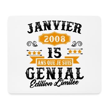15 Ans Anniversaire Vintage Né(e) en Janvier 2008 - Tapis de souris (format paysage) - blanc - Devant