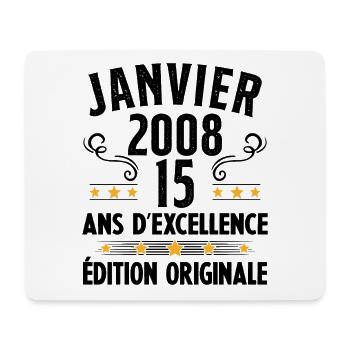 15 Ans Anniversaire Vintage Né(e) en Janvier 2008 - Tapis de souris (format paysage) - blanc - Devant