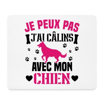 je peux pas j'ai câlins avec mon chien humour - Tapis de souris (format paysage) - blanc - Devant
