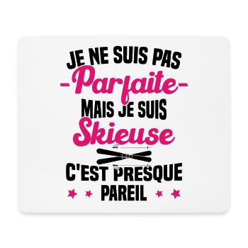 Pas parfaite mais je suis Skieuse Cadeau Humour - Tapis de souris (format paysage) - blanc - Devant
