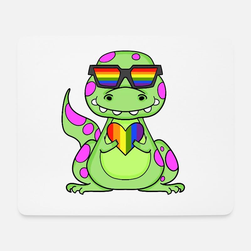 Dino Regenbogen Herz - Mousepad (Querformat) - Weiß