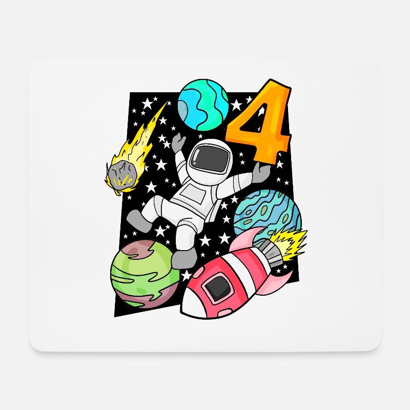 4 Geburtstag Junge Astronaut Rakete Space - Mousepad (Querformat) - Weiß