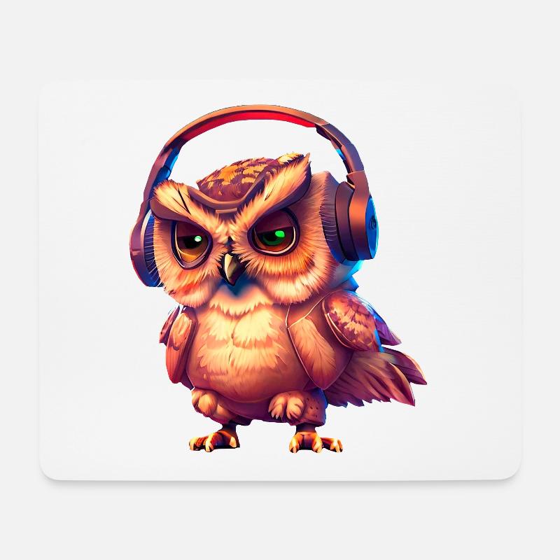 Eule mit Kopfhörer - Mousepad (Querformat) - Weiß