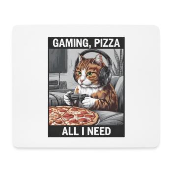 Funny Cats Gaming Pizza Gamer Gamer Gaming - Mouse Pad (horizontal) - white - Front