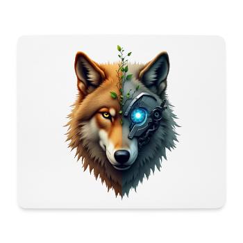 Funny Robot Art Wolf Cyborg Animal AI Wolf - Mouse Pad (horizontal) - white - Front