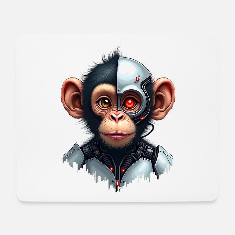 Lustiger Roboter Kunst Affe Cyborg Tier AI Monkey - Mousepad (Querformat) - Weiß
