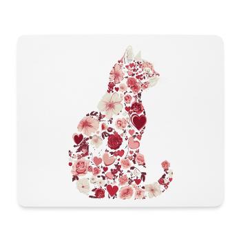 Blumen Katze für Katzen Besitzer und Valentinstag - Mousepad (Querformat) - Weiß - Vorne