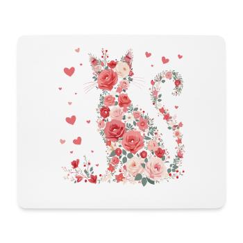 Blumen Katze für Katzen Besitzer und Valentinstag - Mousepad (Querformat) - Weiß - Vorne