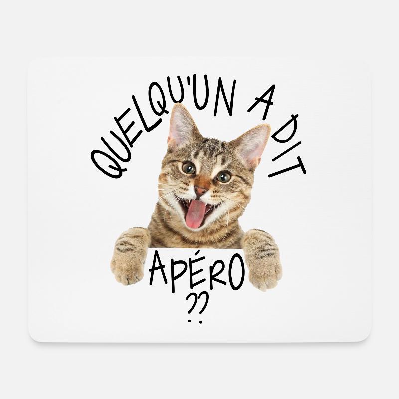 CHAT CONTENT QUELQU UN A DIT APÉRO 😸😽🥂🍺🍺🍷🍷 - Tapis de souris (format paysage) - blanc