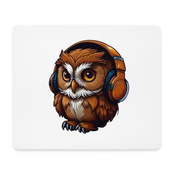 Hibou avec casque - Tapis de souris (format paysage) - blanc - Devant