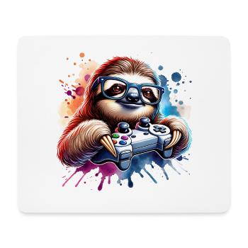 Lustiges Faultier Gamer Mit Sonnenbrille - Mousepad (Querformat) - Weiß - Vorne