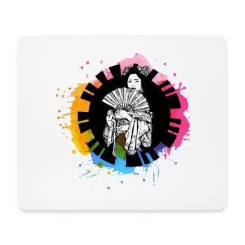 Hand drawn geisha with paint splatter - Mouse Pad (horizontal) - white - Front