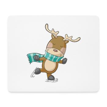 Süßes Comic Rentier beim Schlittschuh fahren - Mousepad (Querformat) - Weiß - Vorne
