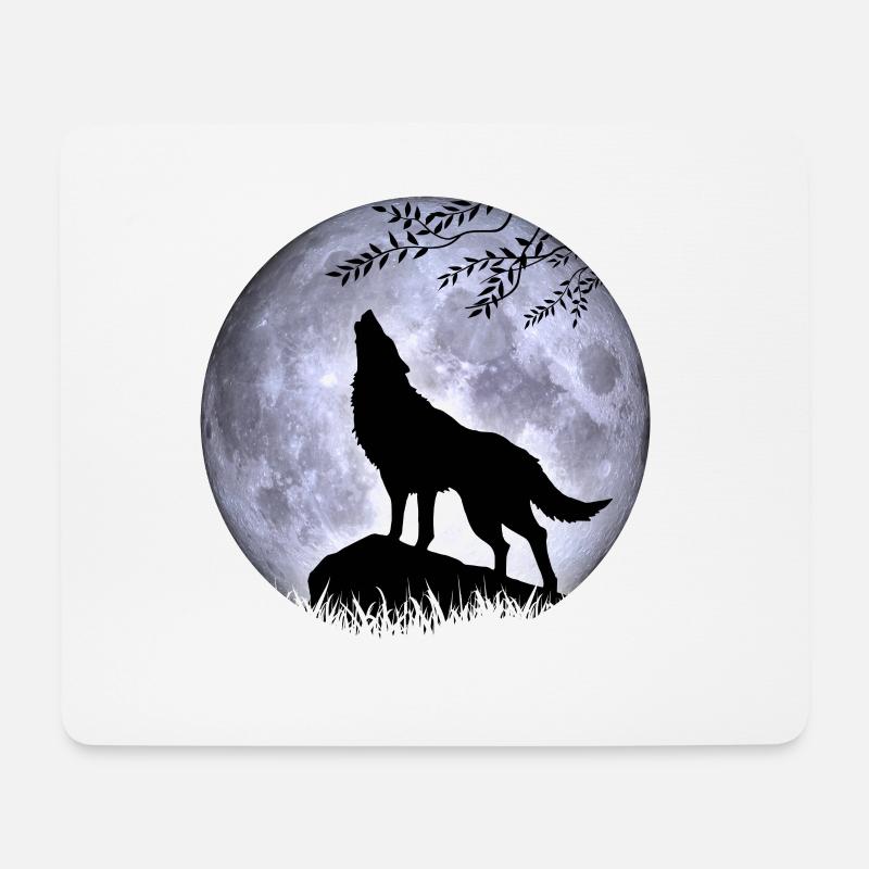 Wolf Vollmond Halloween Nacht Albtraum Nightmare - Mousepad (Querformat) - Weiß