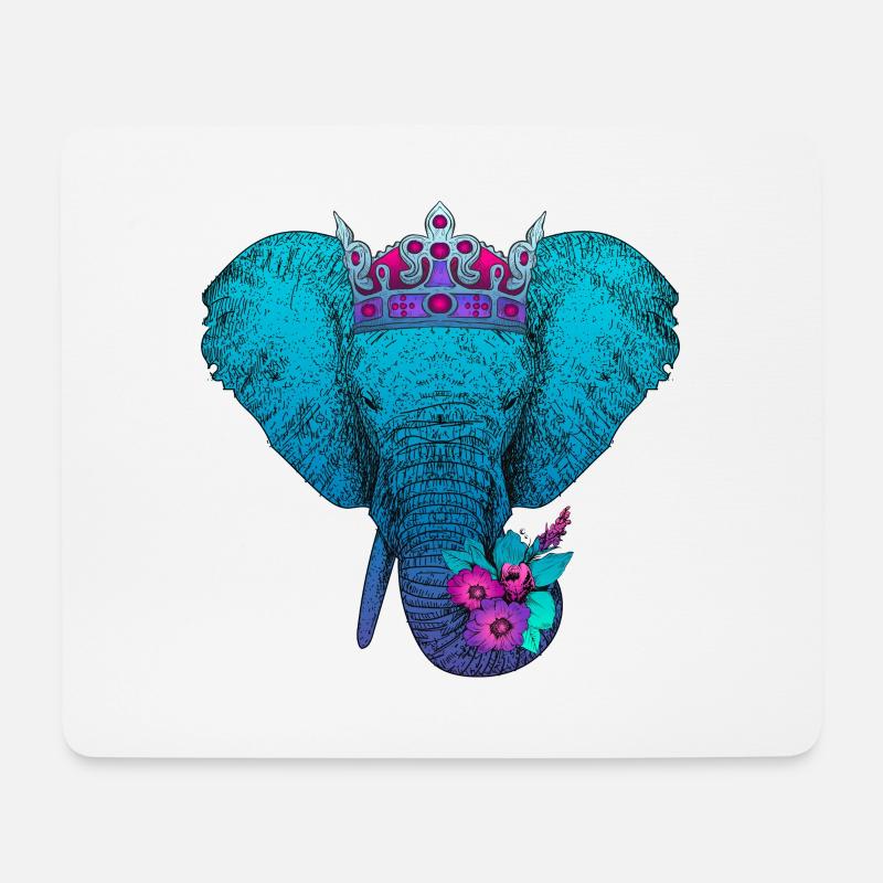 Elefant mit Blumen und Krone - Mousepad (Querformat) - Weiß