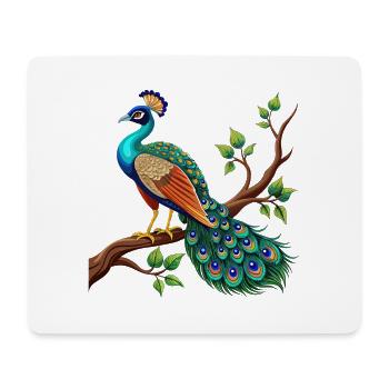 Einfacher Pfau auf Ast - Mousepad (Querformat) - Weiß - Vorne