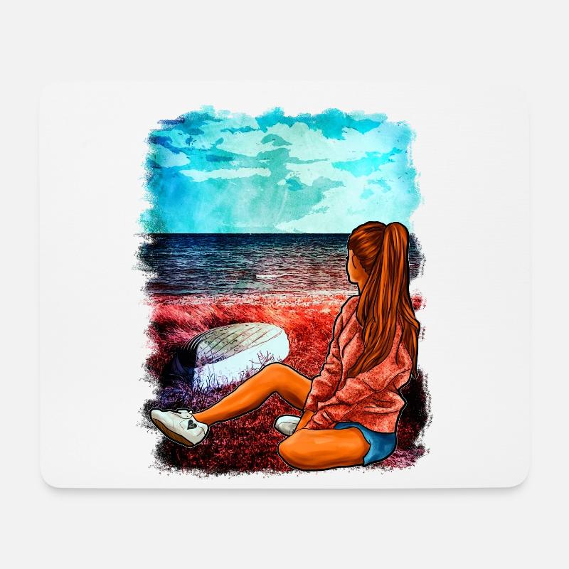 Strand Meer Mädchen Illustration | Yolo- Artwork - Mousepad (Querformat) - Weiß