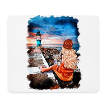 Lighthouse Warnemünde Illustration Blonde - Mouse Pad (horizontal) - white - Front