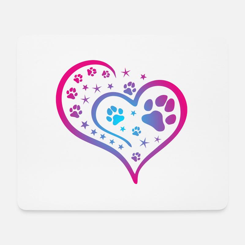 Buntes Herz mit Pfoten und Sternen - Mousepad (Querformat) - Weiß