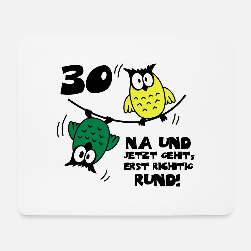 Geburtstag 30, Eulen am Drahtseil, rund - Mousepad (Querformat) - Weiß