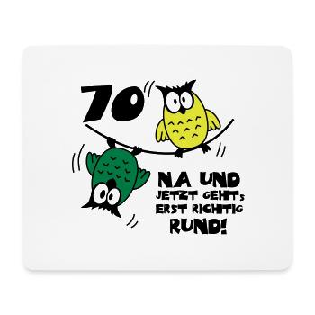 Geburtstag 70, Eulen am Drahtseil, rund - Mousepad (Querformat) - Weiß - Vorne