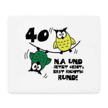 Geburtstag 40, Eulen am Drahtseil, rund - Mousepad (Querformat) - Weiß - Vorne