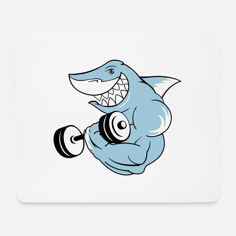 shark_bodybuilder - Mousepad (Querformat) - Weiß