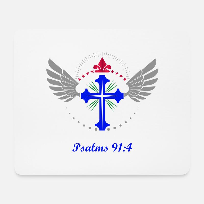 Psalm 91:4, Kreuz, religiös, Flügel, Krone, Schein - Mousepad (Querformat) - Weiß