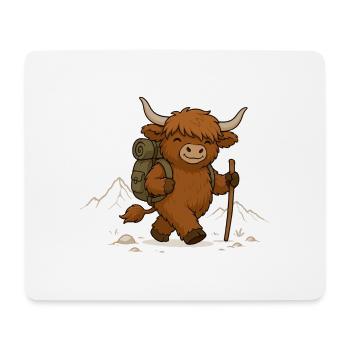 Randonnement du bétail des Highlands avec un sac à dos - Tapis de souris (format paysage) - blanc - Devant