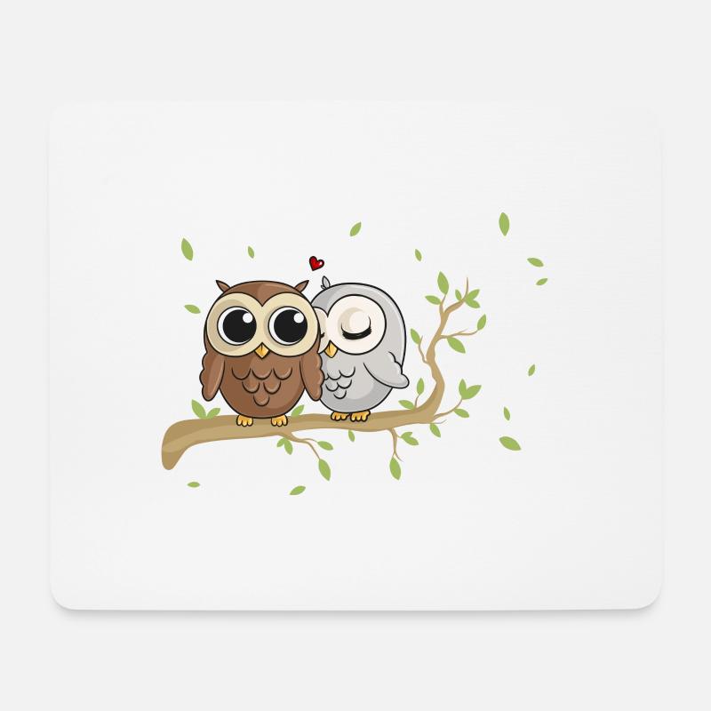 Verliebte Comic Eulen - Mousepad (Querformat) - Weiß