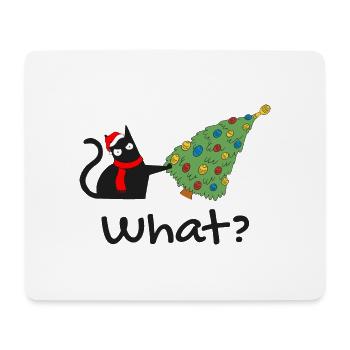 Drôle de chat noir poussant l’arbre de Noël sur le chat - Tapis de souris (format paysage) - blanc - Devant