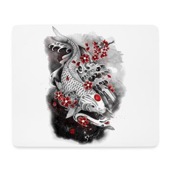 Kohaku weißer Koi-Karpfen, umgeben von Sakura - Mousepad (Querformat) - Weiß - Vorne