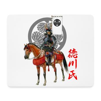 Samurai horseman, kanji and mon of the Tokugawa clan - Mouse Pad (horizontal) - white - Front