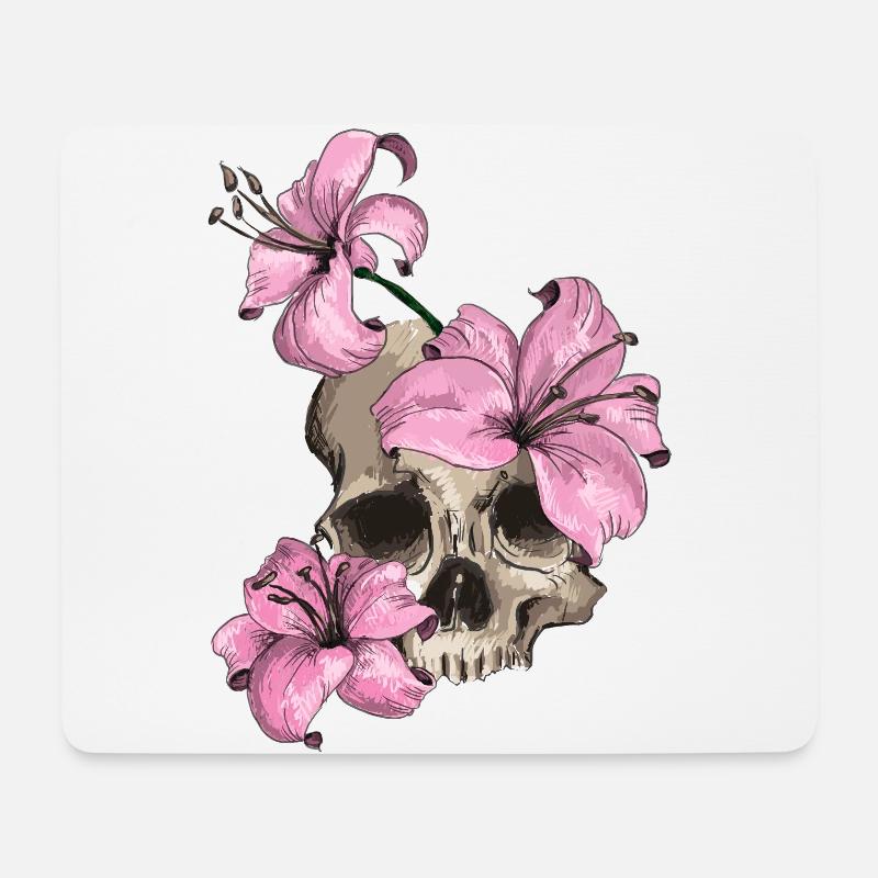 Totenkopf mit Lilien - Mousepad (Querformat) - Weiß