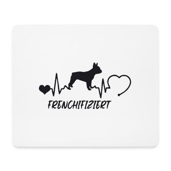 Französische Bulldogge mit Herzschlag - Mousepad (Querformat) - Weiß - Vorne