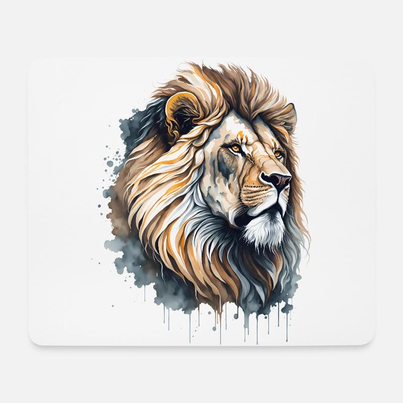 Aquarellporträt eines Löwenkopfes - Mousepad (Querformat) - Weiß