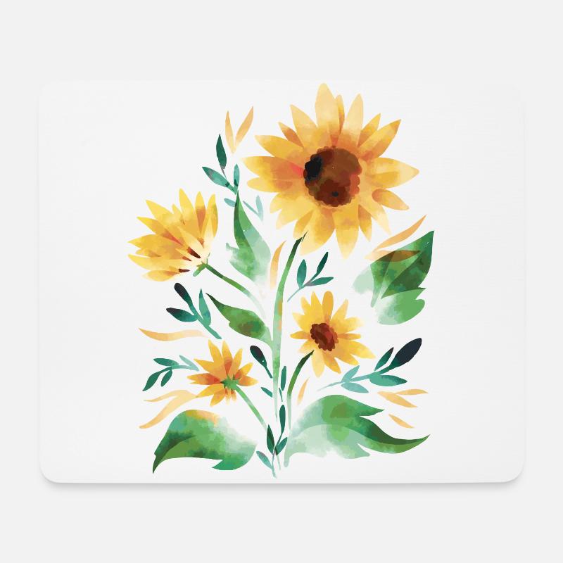 Sonnenblumen handgemalt - Mousepad (Querformat) - Weiß