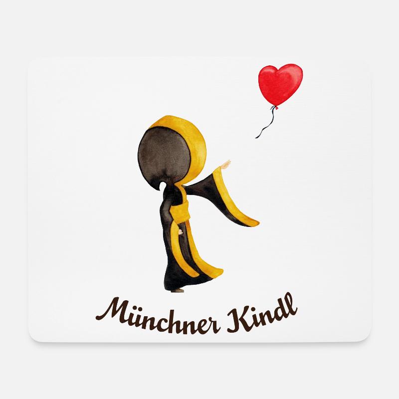 Münchner Kindl mit Herz-Luftballon und Text dunkel - Mousepad (Querformat) - Weiß