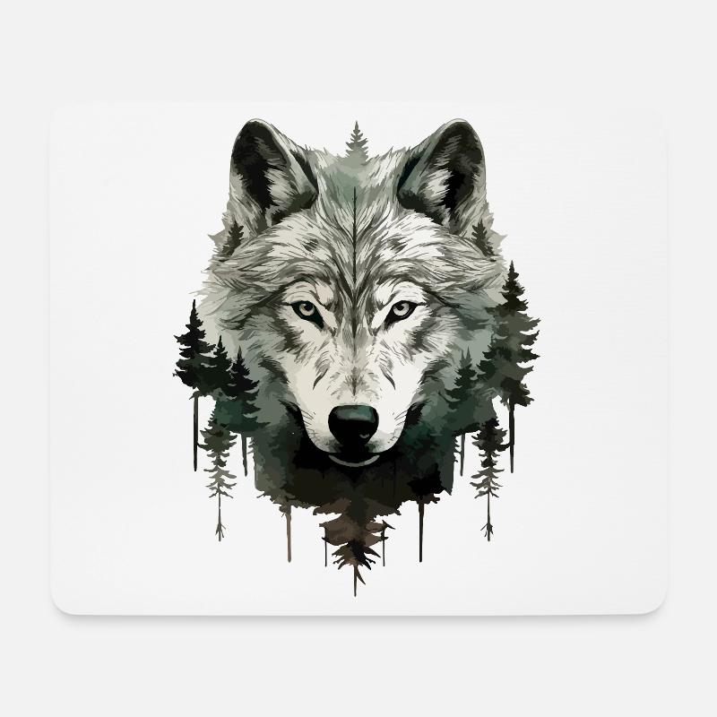 Wolf Wolfskopf Natur Wildnis Abenteuer Wald Kunst - Mousepad (Querformat) - Weiß
