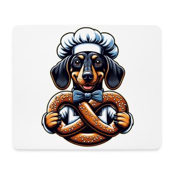 Dackel mit Bäckermütze und großer Brezel - Mousepad (Querformat) - Weiß - Vorne