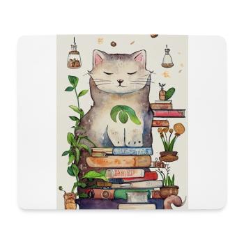 A cuddly cat on a pile of books - Mouse Pad (horizontal) - white - Front