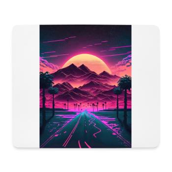 Neon Sunrise Over the Synthwave Mountains - Mousepad (Querformat) - Weiß - Vorne