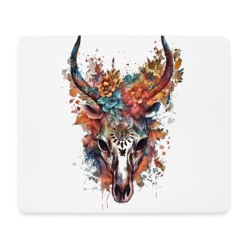 Crâne de gazelles boho avec fleurs et aquarelles - Tapis de souris (format paysage) - blanc - Devant