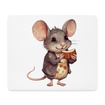 Souris heureuse avec biscuit au chocolat - Tapis de souris (format paysage) - blanc - Devant
