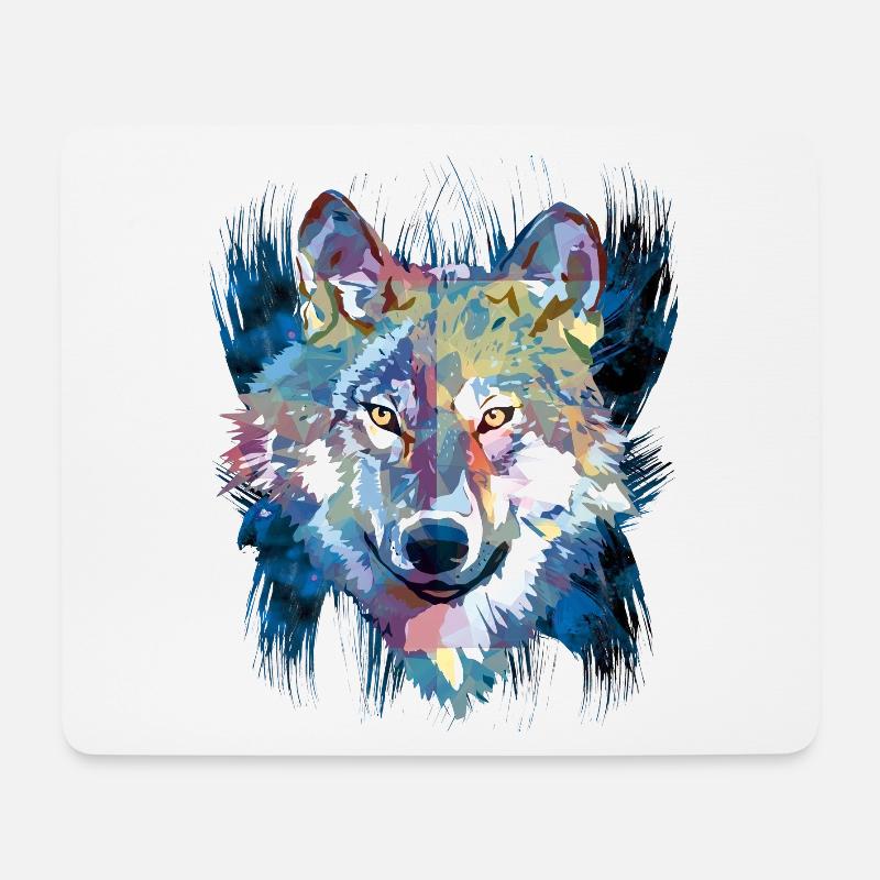 Polygon Wolf - Schöner grauer Wolf in Blau - Mousepad (Querformat) - Weiß