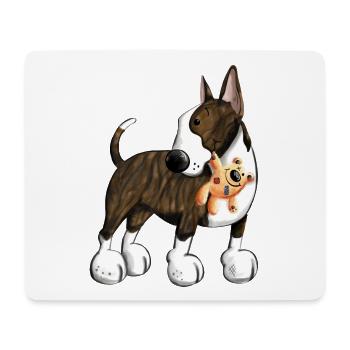 Bullterrier mit Teddy - Mousepad (Querformat) - Weiß - Vorne