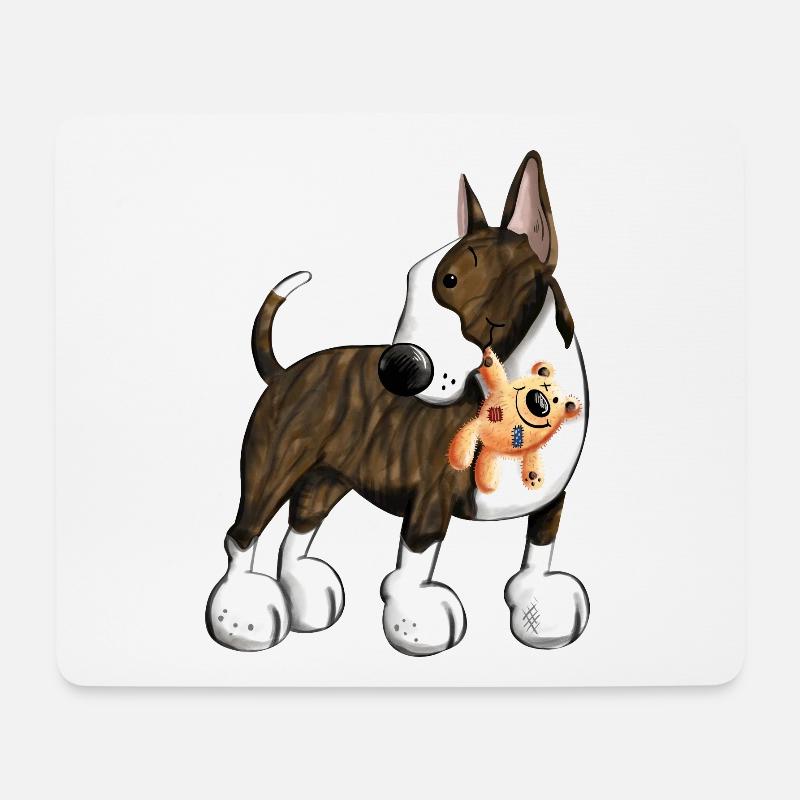 Bullterrier mit Teddy - Mousepad (Querformat) - Weiß