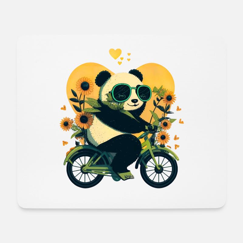Panda auf Motorrad mit Sonnenblumen - Mousepad (Querformat) - Weiß