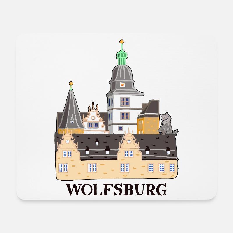 Wolfsburg, Schloss, Deutschland, Handzeichnung - Mousepad (Querformat) - Weiß